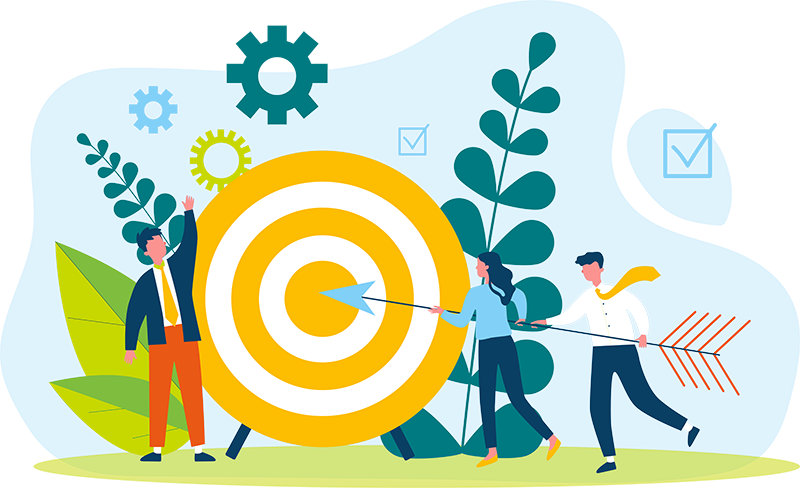 graphic of people standing next to a target with an arrow